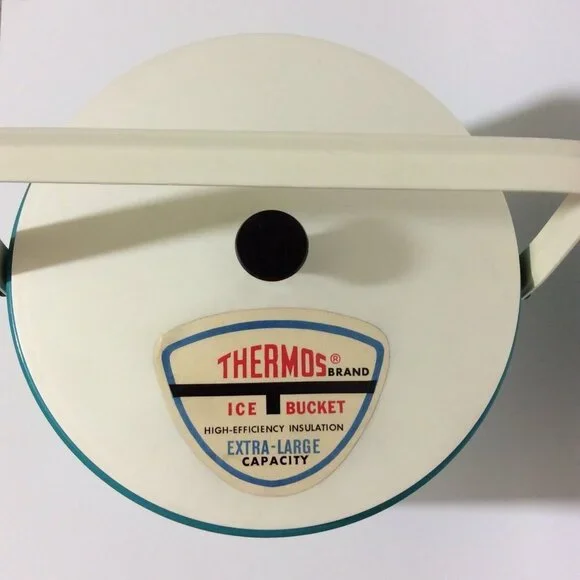 Vintage Thermos Plastic Ice Bucket Teal White Bar Restaurant Man Cave Decor - Picture 2 of 12